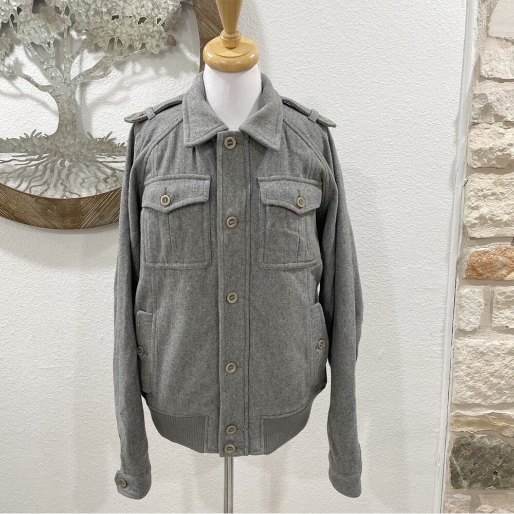 Triple Five Soul Wool Blend Military Style Jacket Coat Gray Large